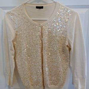 J Crew Sparkly Sequin Cream Cardigan